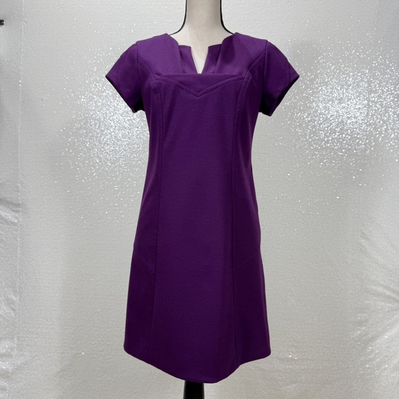 Diane Von Furstenberg Purple Wool Sheath Dress Women’s 6 Cap Sleeve V-Neck - Picture 12 of 15